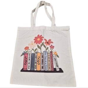Floral Book Stack Inspirational Canvas Tote Bag